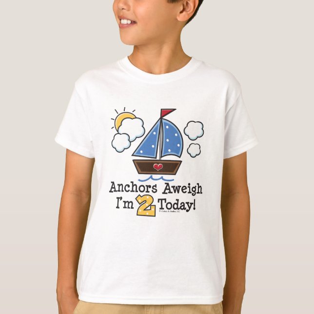 Anchors Aweigh Sailboat 2nd Birthday T-shirt (Front)