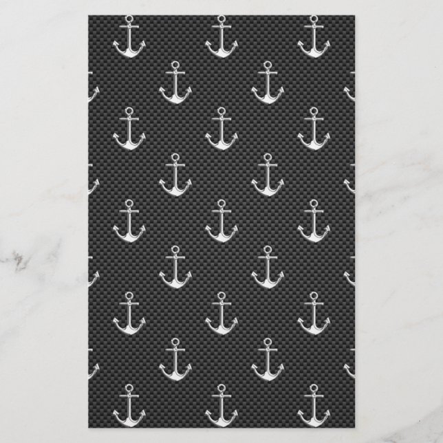 Anchors on Black Carbon Fiber Pattern Stationery (Front)