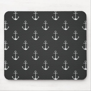 Anchors on Black Carbon Fibre Pattern Mouse Pad