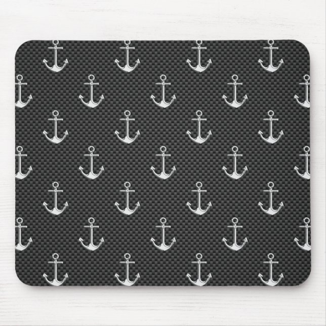 Anchors on Black Carbon Fibre Pattern Mouse Pad (Front)