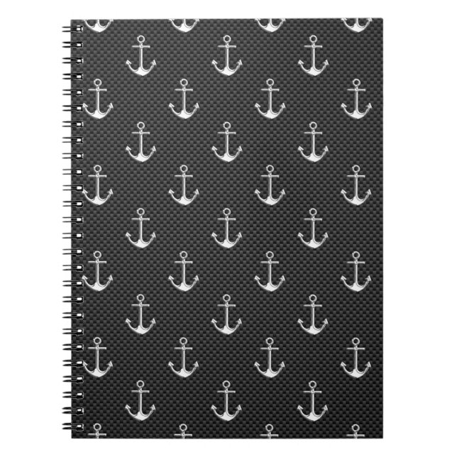 Anchors on Black Carbon Fibre Pattern Notebook (Front)
