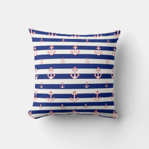 Anchors on Stripes Nautical Decor Cushion