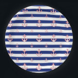 Anchors on Stripes Nautical Decor Paper Plate<br><div class="desc">A nautical anchors design pattern decor. A modern nautical gift sure to make an impression on,  or off the boat. 

Use the "Ask this Designer" link to contact us with your special design requests or for some assistance with any of your customisation project needs.</div>