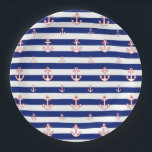 Anchors on Stripes Nautical Decor Paper Plate<br><div class="desc">A nautical anchors design pattern decor. A modern nautical gift sure to make an impression on,  or off the boat. 

Use the "Ask this Designer" link to contact us with your special design requests or for some assistance with any of your customisation project needs.</div>