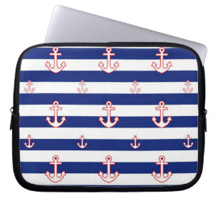 Anchors on Stripes Nautical Pattern Laptop Sleeve