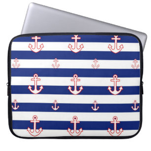 Anchors on Stripes Nautical Pattern Laptop Sleeve