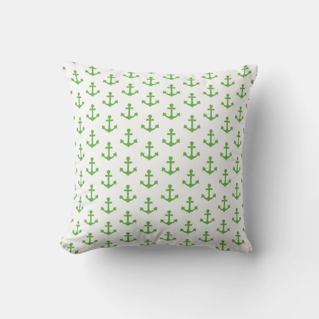 Anchors Pattern Nautical Lime Green White Sail Cushion (Front)