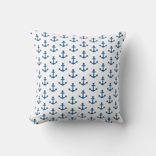 Anchors Pattern Nautical Royal Blue White Sailor Cushion (Front)