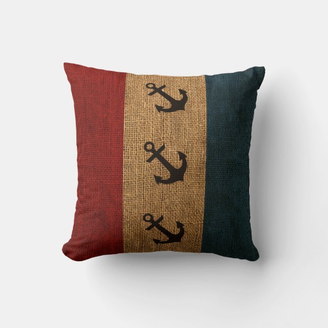 Anchors Rustic Stripes Cushion (Front)