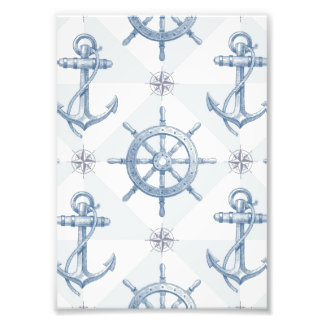Anchors & Ship Wheel Pattern Photo Print