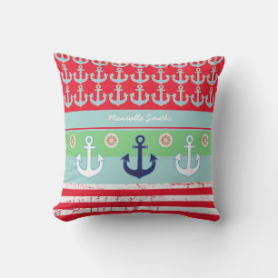 anchors & stripes nautical & personalised cushion