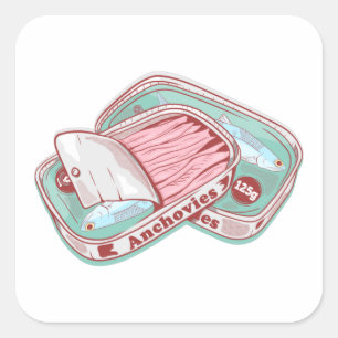 Anchovies in a tin can square sticker