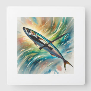 Anchovy in Serene Waters 200824AREF126 - Watercolo Square Wall Clock