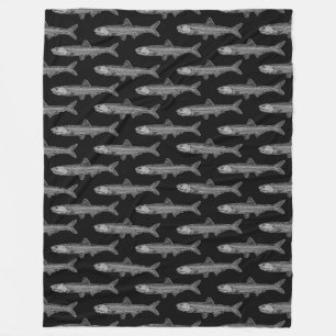 Anchovy Pattern - Black and 30% Grey Fleece Blanket