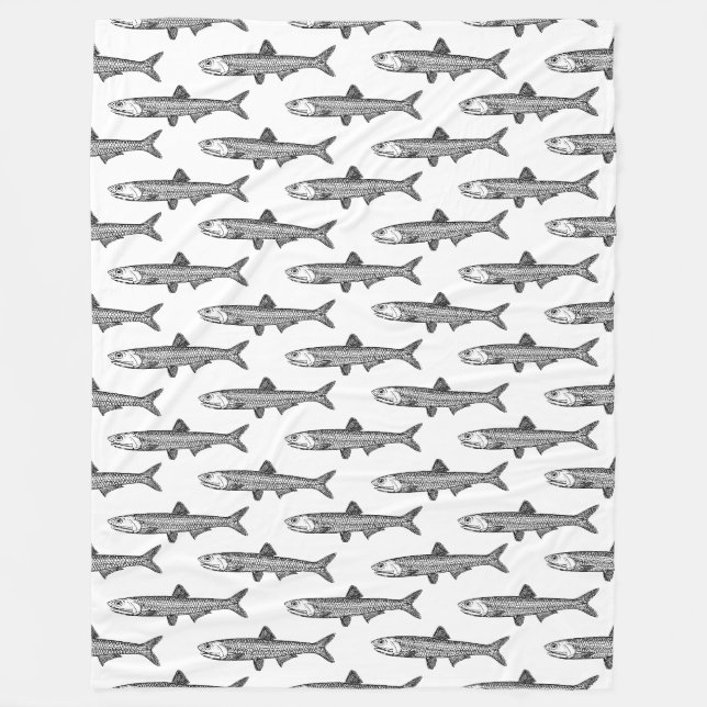 Anchovy Pattern - Black on White Fleece Blanket (Front)