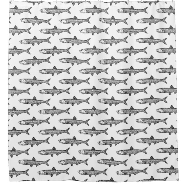 Anchovy Pattern - Black on White Shower Curtain (Front)