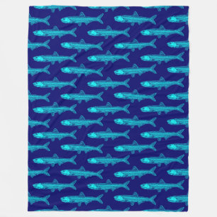 Anchovy Pattern - Cyan and Deep Navy Fleece Blanket