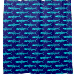 Anchovy Pattern - Cyan and Deep Navy Shower Curtain
