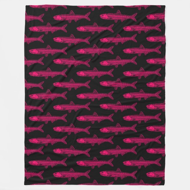 Anchovy Pattern - Neon Red and Black Fleece Blanket (Front)