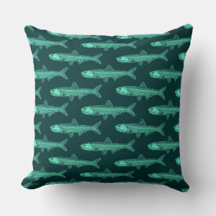 Anchovy Pattern - Turquoise and Dark Green Cushion