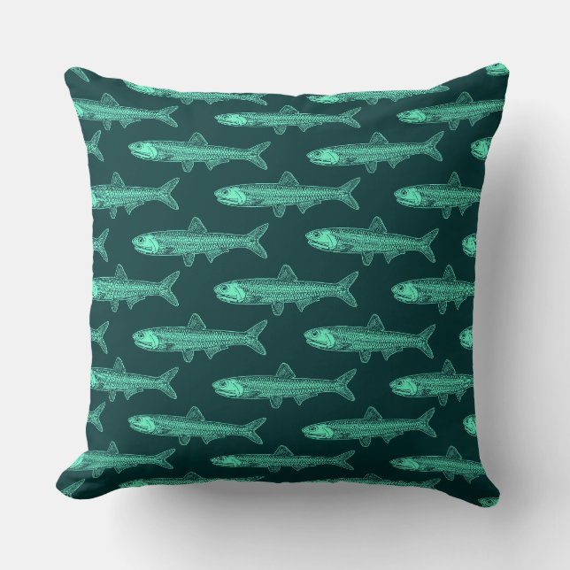 Anchovy Pattern - Turquoise and Dark Green Cushion (Front)