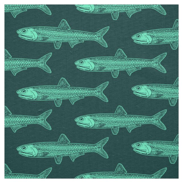 Anchovy Pattern - Turquoise and Dark Green Fabric (Swatch)