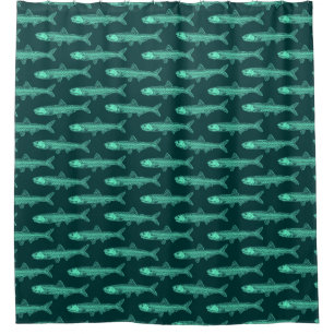 Anchovy Pattern - Turquoise and Dark Green Shower Curtain