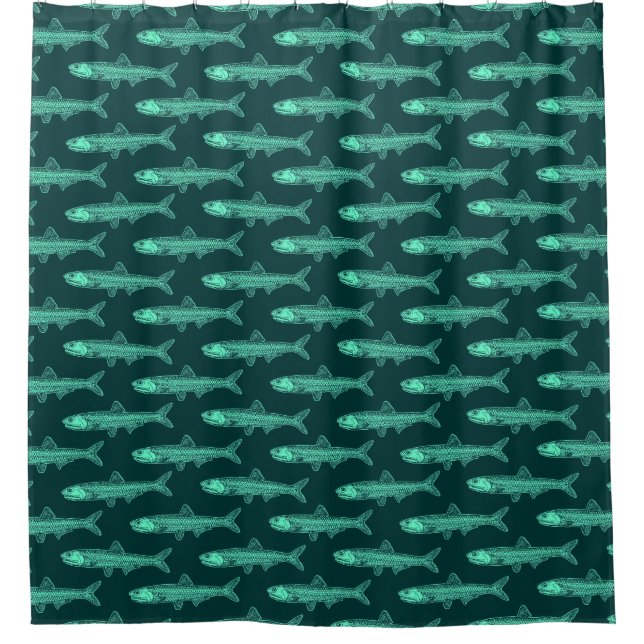 Anchovy Pattern - Turquoise and Dark Green Shower Curtain (Front)