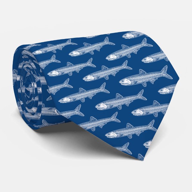 Anchovy Pattern - White and Shibori Blue Tie (Rolled)