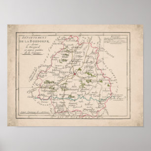 Ancienne Carte - Département de la Dordogne Poster