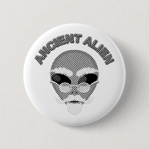 Ancient Alien Head Newsprint 6 Cm Round Badge
