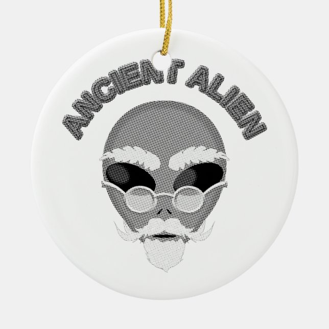 Ancient Alien Head Newsprint Ceramic Ornament (Front)