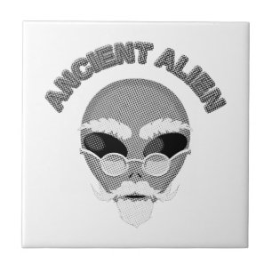 Ancient Alien Head Newsprint Ceramic Tile