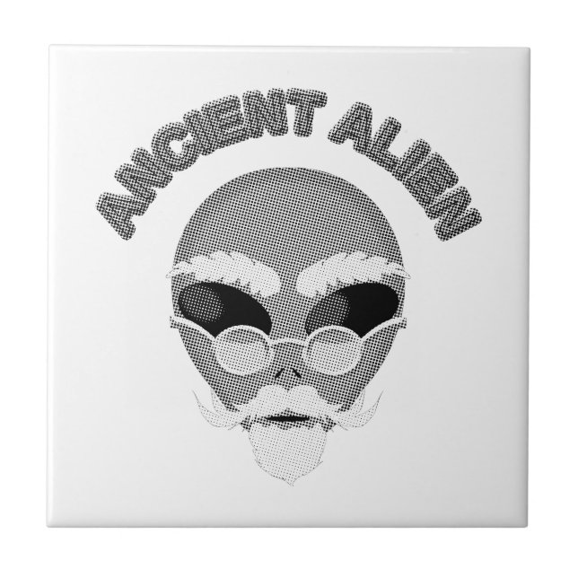 Ancient Alien Head Newsprint Ceramic Tile (Front)