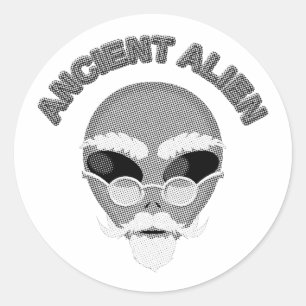 Ancient Alien Head Newsprint Classic Round Sticker