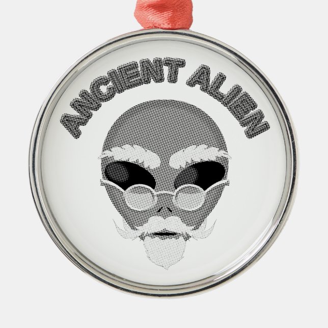 Ancient Alien Head Newsprint Metal Ornament (Front)