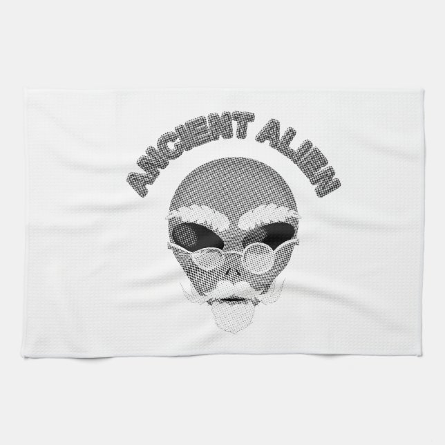 Ancient Alien Head Newsprint Tea Towel (Horizontal)