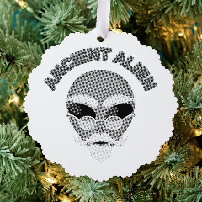 Ancient Alien Head Newsprint Tree Decoration Card (Insitu (Tree))