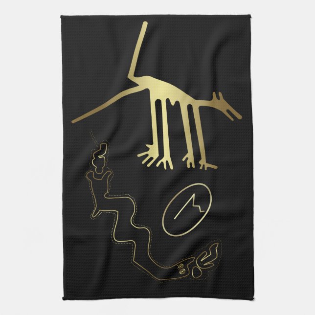 Ancient aliens or tribal art tea towel (Vertical)