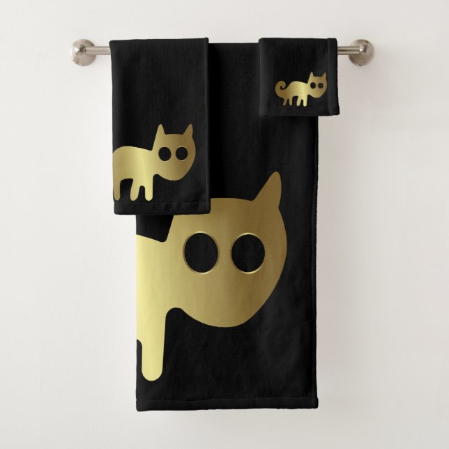 Ancient Animals Gold Cat Bath Towel Set (Insitu)