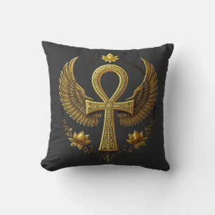 Ancient Ankh Power Divine Gold Black Decor Cushion