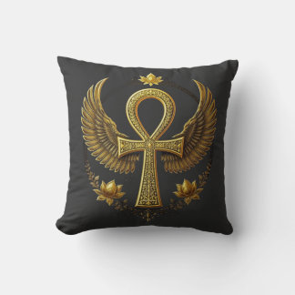 Ancient Ankh Power Divine Gold Black Decor Cushion