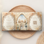 Ancient Arabian Palace Arch QR Code Muslim Wedding Tri-Fold Invitation<br><div class="desc">Amaze your guests with this elegant Islamic wedding invite featuring beautiful rustic arches and old middle eastern architecture with modern typography. Simply add your event details on this easy-to-use template to make it a one-of-a-kind invitation.</div>