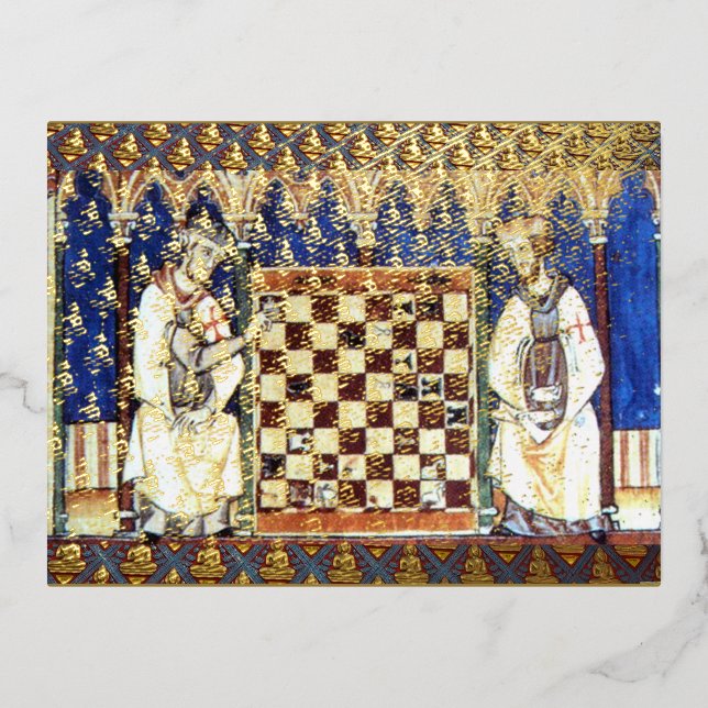 Ancient Art of Chess Knight's Templar Historical Foil Holiday Postcard (Front)