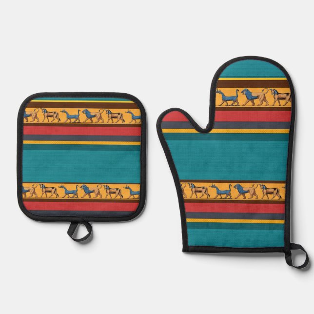 Ancient Assyrian Art Oven Mitt and Pot Holders Oven Mitt & Pot Holder Set (Front)