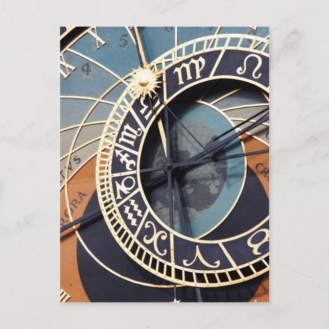 Ancient Astrology Timepiece Czech Clock. Postcard (Front)