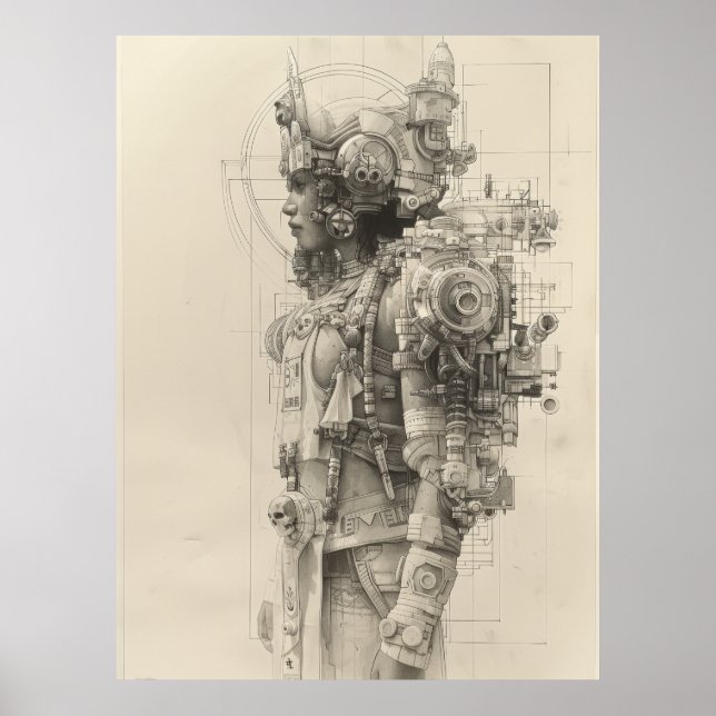 Ancient Aztec Tolteca God Pencil Sketch Poster (Front)