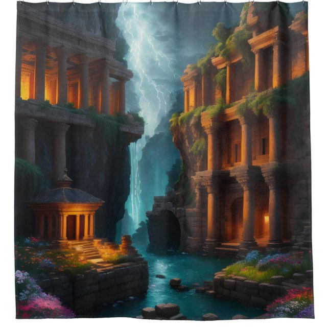 Ancient Bath House - Mythical Pools Shower Curtain (Front)