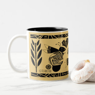 Ancient bees and flowers on gold mug2 Two-Tone coffee mug