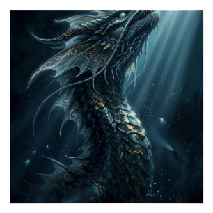 Ancient Bioluminescent Sea Dragon - Mythical Deep  Poster